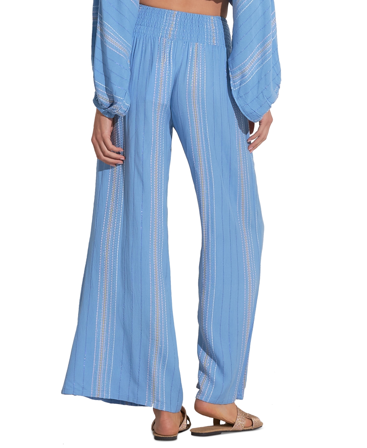 Elan Women's Stripe Smocked-Waist Wide-Leg Pants