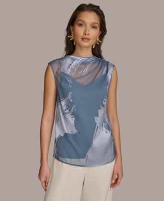Donna Karan New York - Women's High-Neck Burnout Blouse