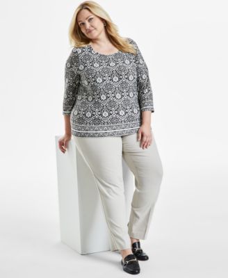 Plus Size Printed Jacquard Top, Exclusively at Macy's