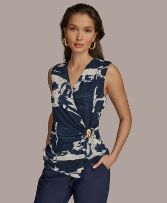 Donna Karan New York - Women's Printed Faux-Wrap Sleeveless Top