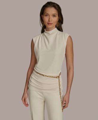 Donna Karan New York - Women's Mock Neck Belted Sleeveless Top