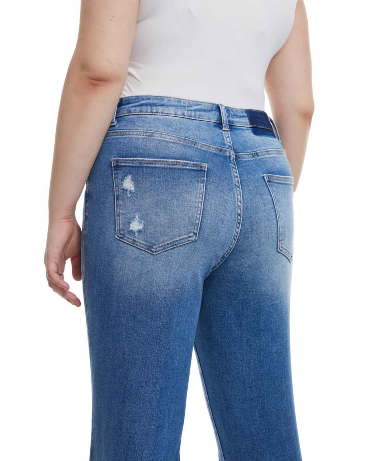 Bayeas Plus Size Mid Rise Slim Straight Jeans With Raw Hem