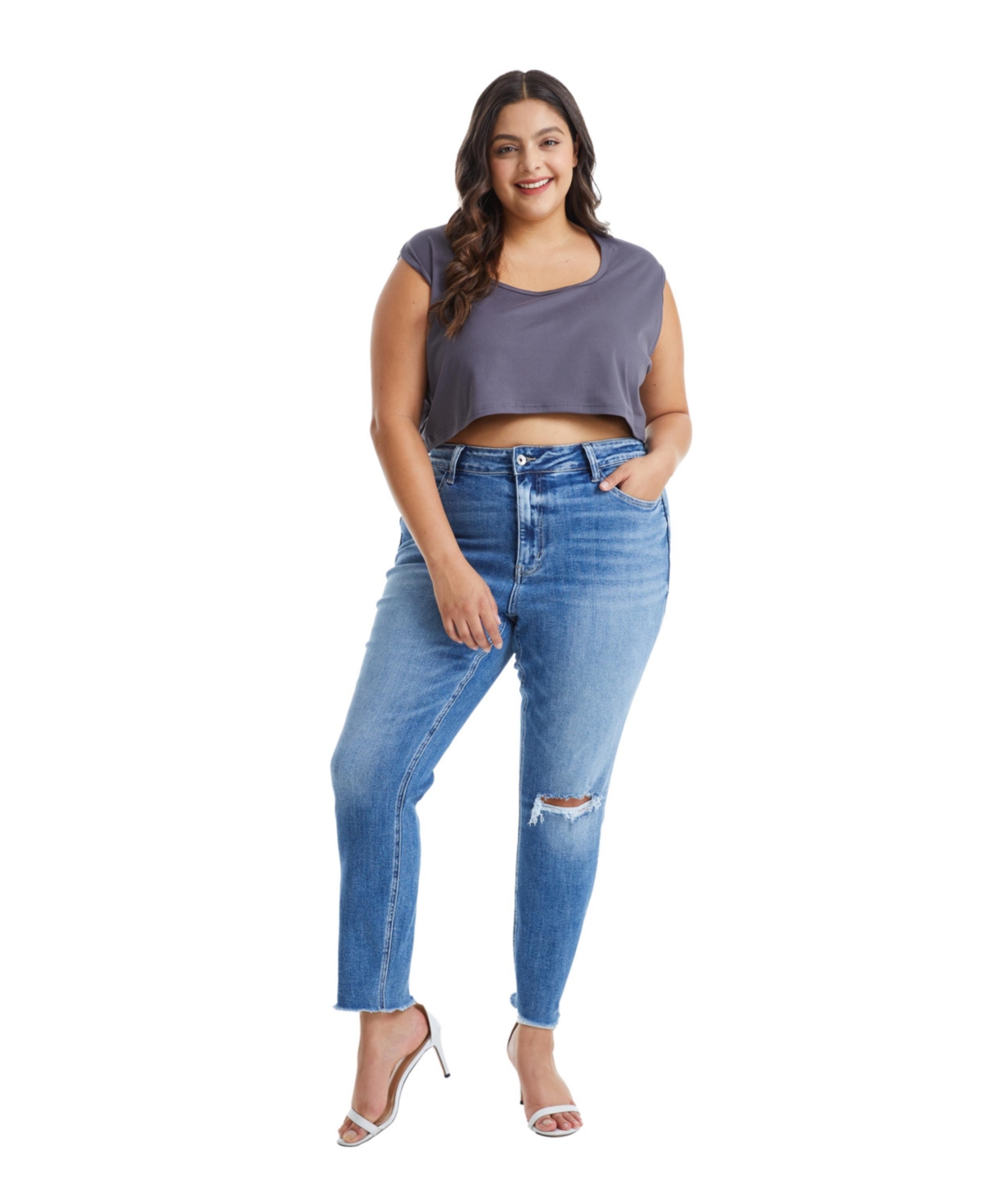 Bayeas Plus Size High Rise Crop Skinny Jeans