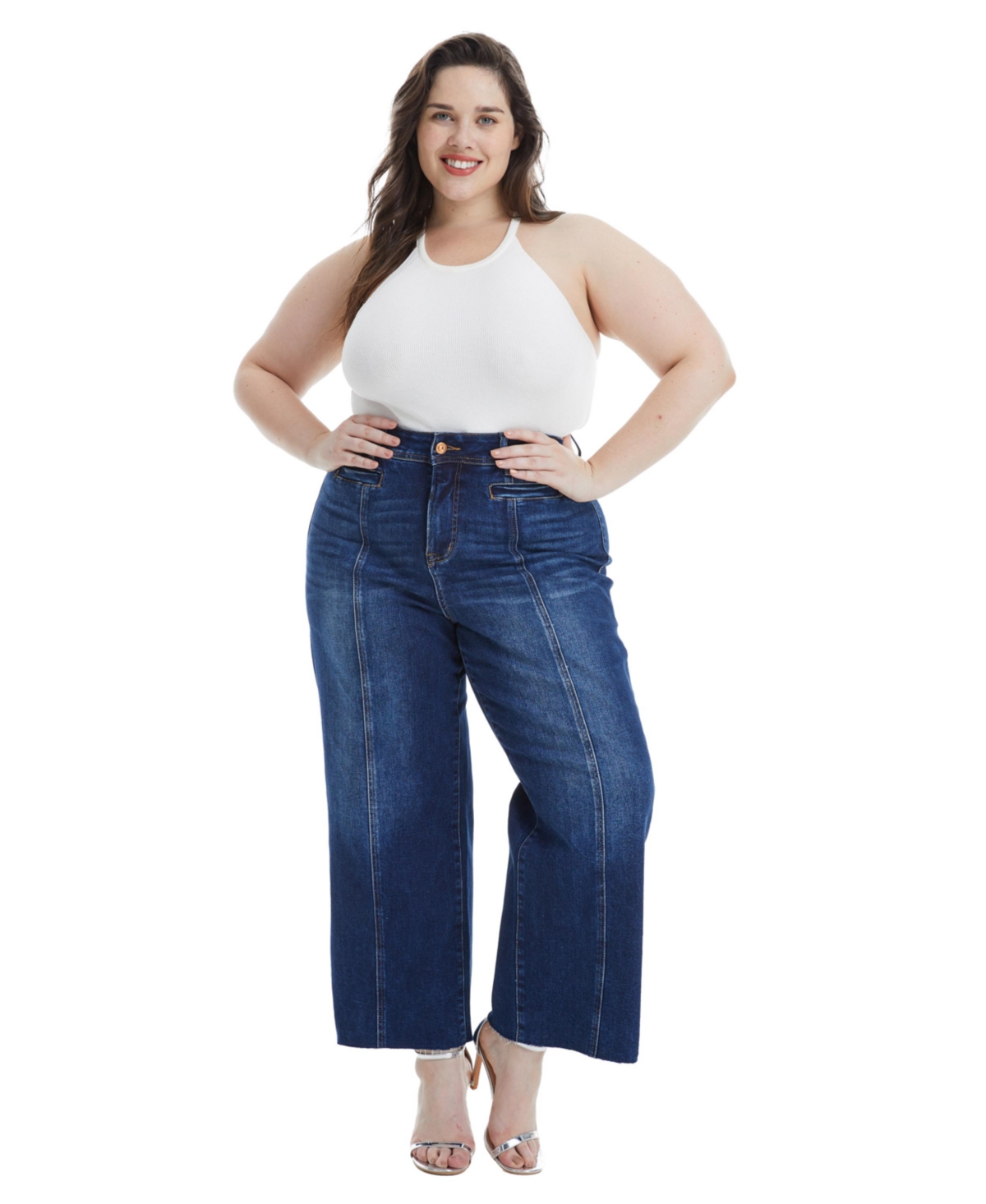 Bayeas Plus Size High Rise Wide Leg Jeans With Raw Hem