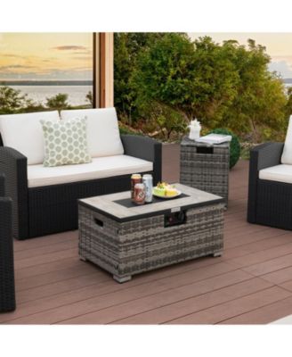 32 x 20 Inch Propane Rattan Fire Pit Table Set with Side Table Tank and Cover