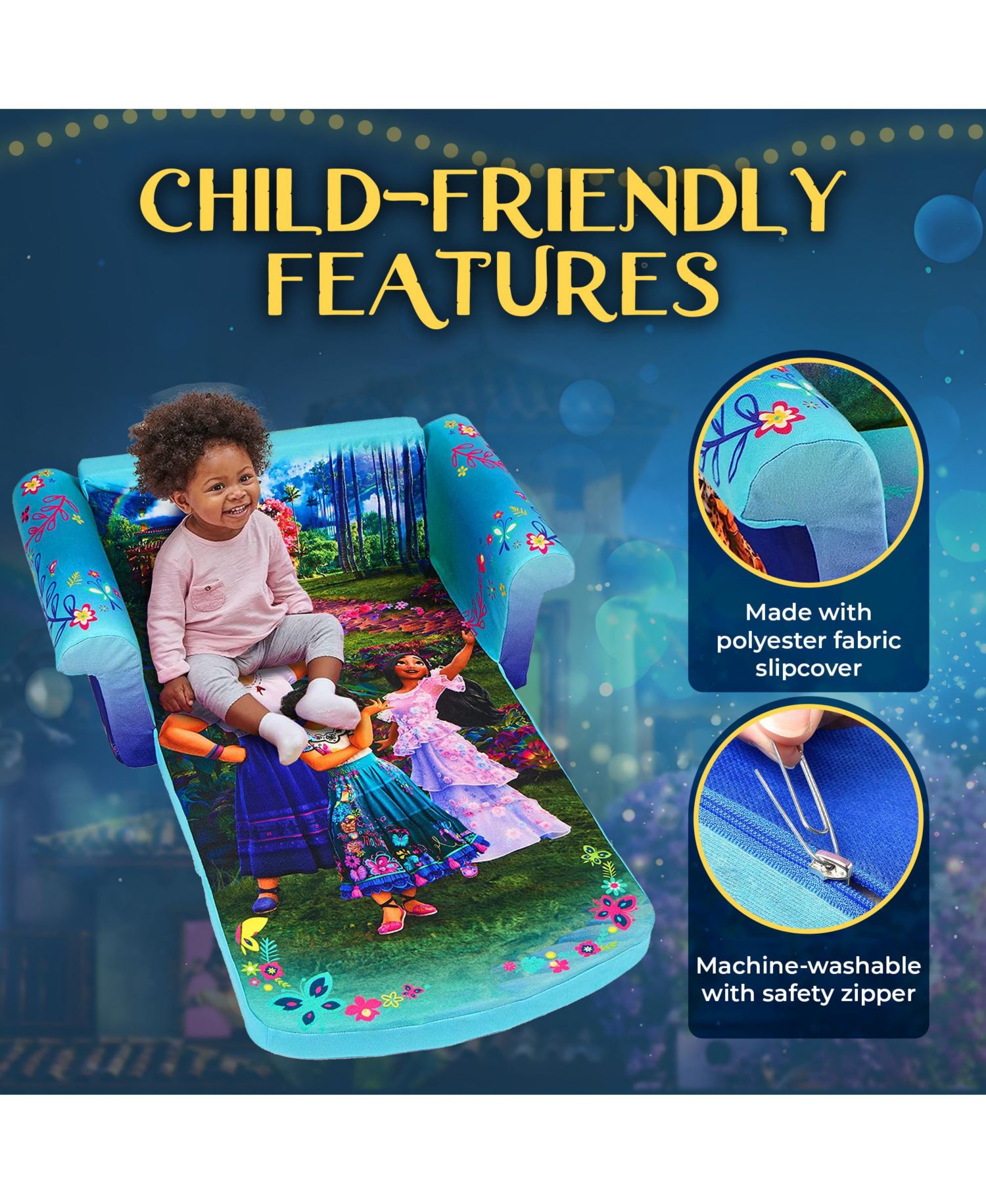 Kids 2-in-1 Flip Open Foam Compressed Sofa Bed, Encanto