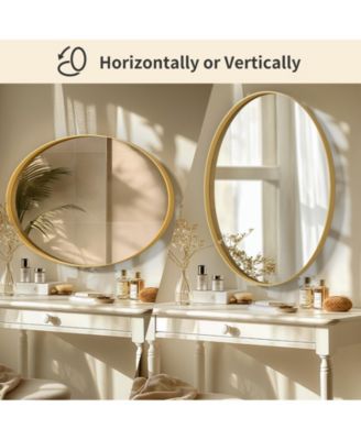 Decorative Gold Aluminum Frame Oval Wall Mirror Living Room Accent Decor Mirror