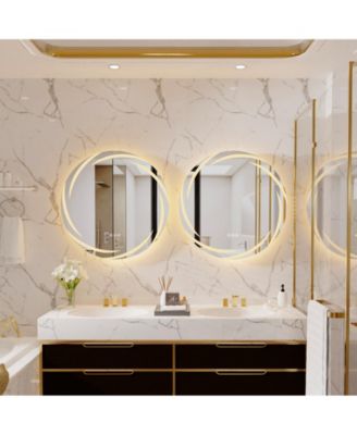 Round Circle Lighted Bathroom Mirror Anti Fog Vanity Mirror Stepless Dimming