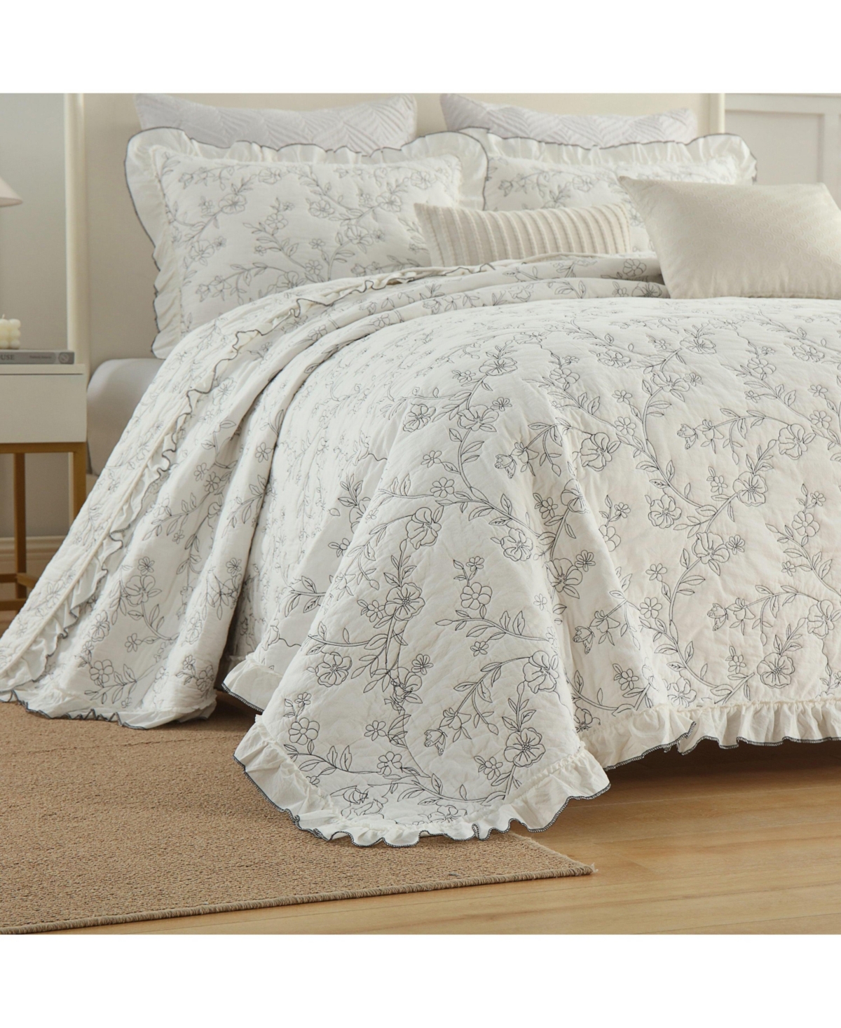 MarCielo 3-Piece 100% Cotton Oversized Ruffle Bedspread Coverlet Set Lightweight Quilt Set -other clrs