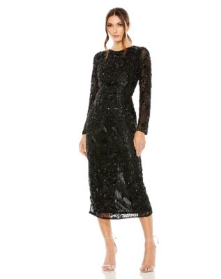 Women's High Neck Long Sleeve Embellished Dress
