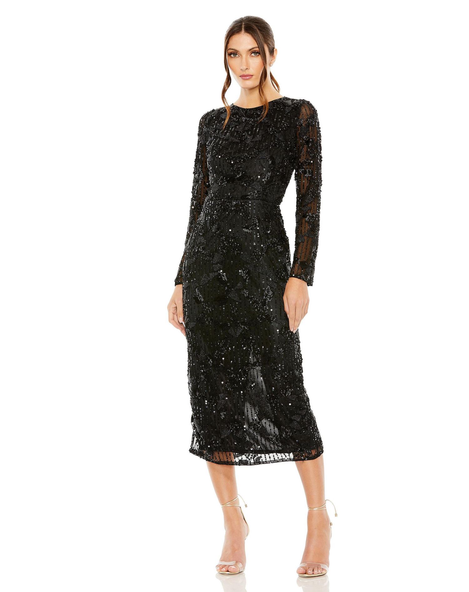 Women's High Neck Long Sleeve Embellished Dress