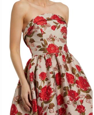 【Mac Duggal】フローラルブロケードストラップレスAライン Mac Duggal Floral Brocade Strapless High-Low A-Line Gown
