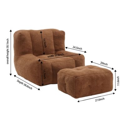Fluffy Bean Bag Chair with Ottoman, Super Soft Lazy Sofa for Living Room-The Pop Home
