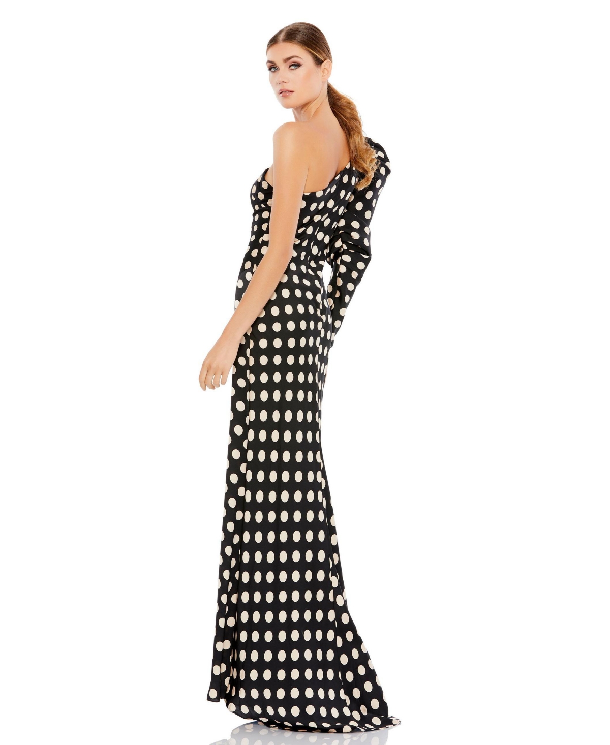 Mac Duggal Women's One Sleeve Polka Dot Sheath Gown