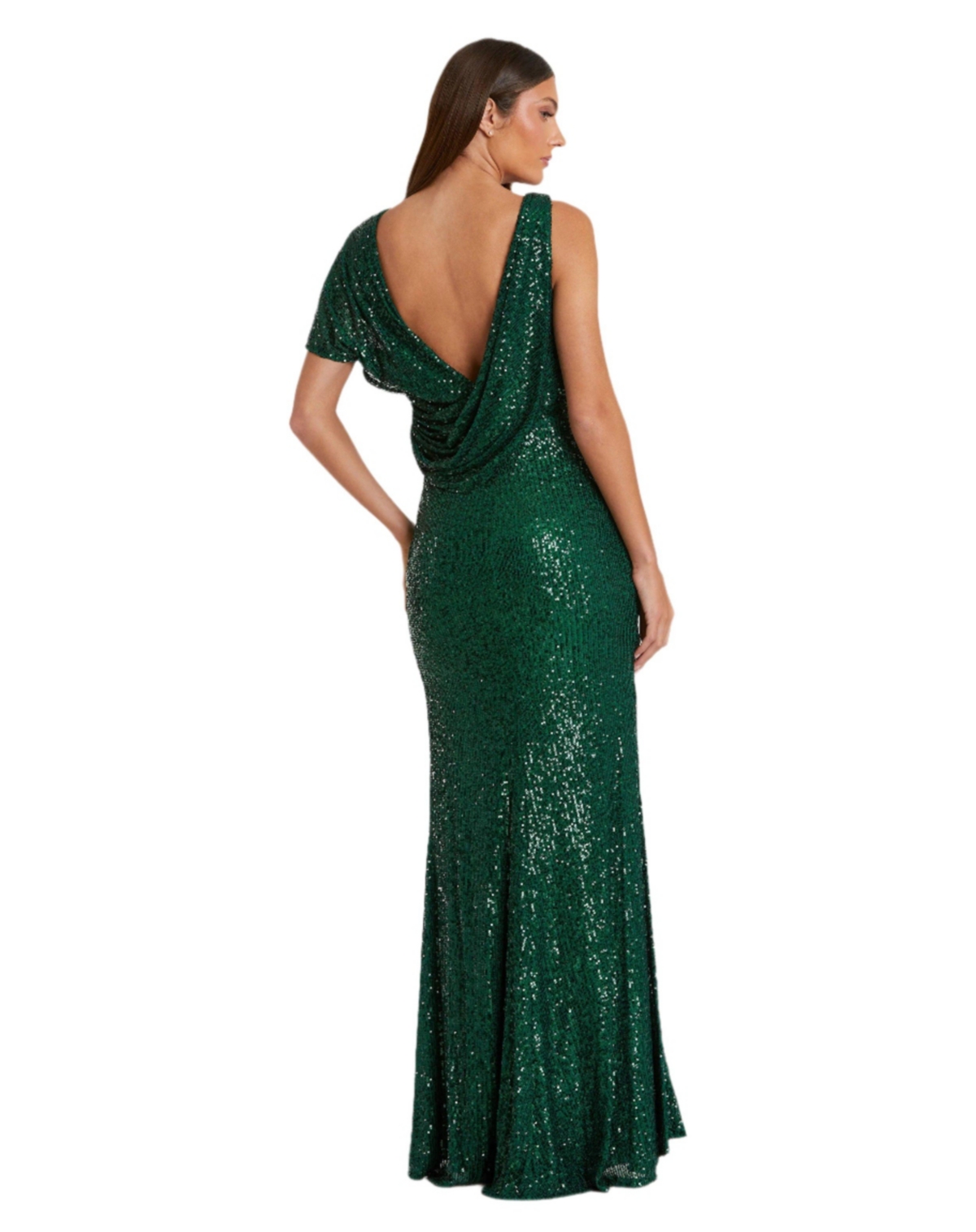 Mac Duggal Women's Sequined Asymmetrical Draped Trumpet Gown