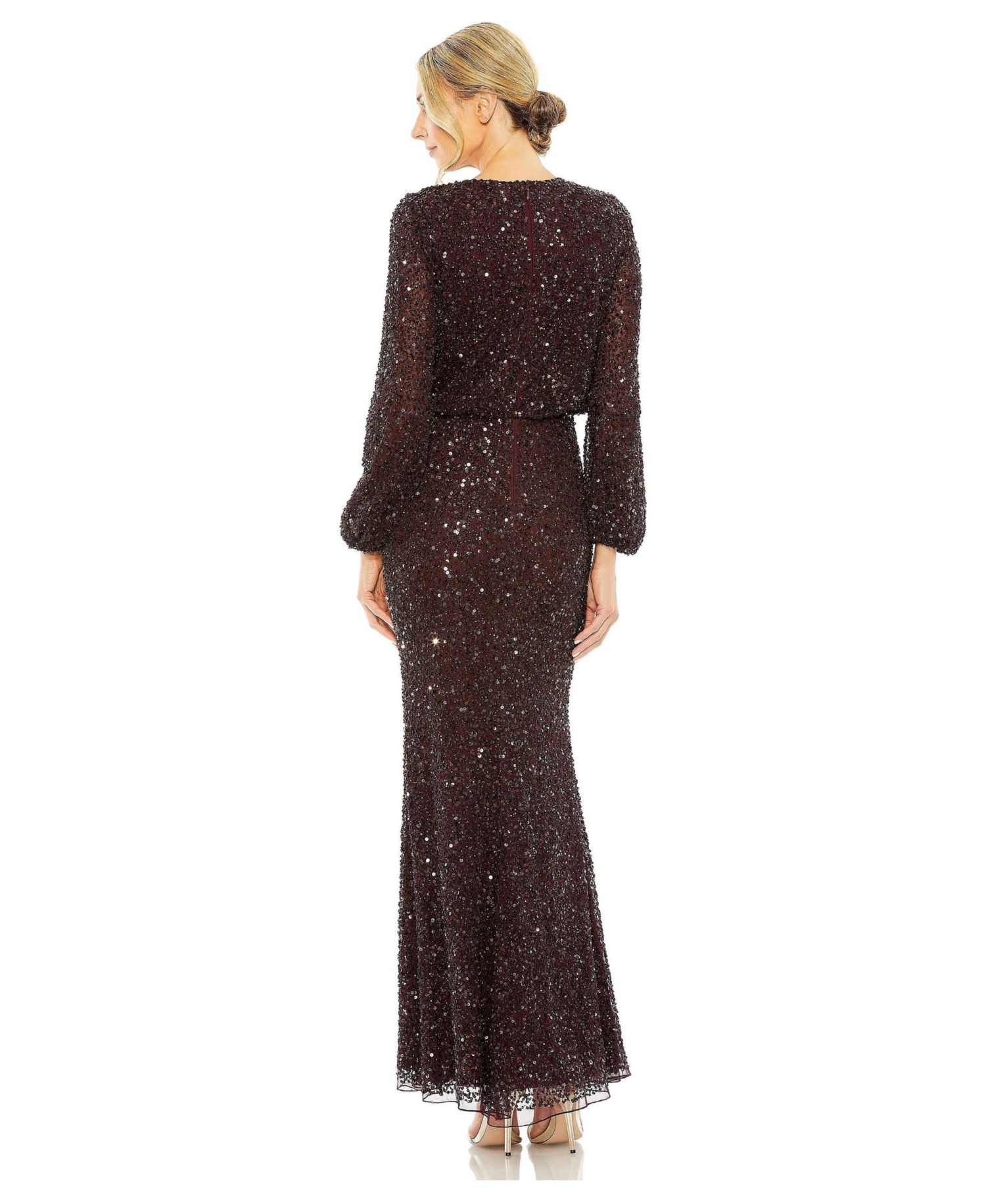 Women's High Neck Long Sleeve Beaded Blouson Gown