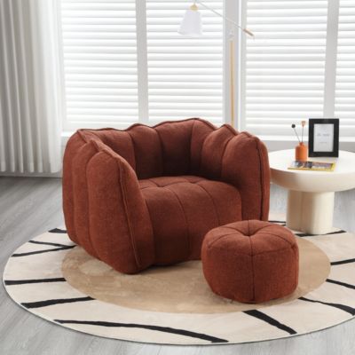 2 PC chenille fabric Soft Bean Bag Chair with Footstool