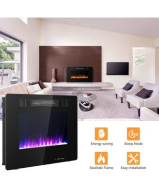 30-Inch Recessed Ultra Thin Electric Fireplace Heater with Glass Appearance