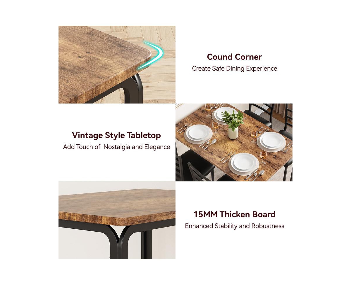 gaomon 5 Piece Dining Table Set, Modern & Retro Kitchen Table Furniture for Dining Room, Compact Space-Saving Table Set, Metal Frame Wood Tabletop, 4