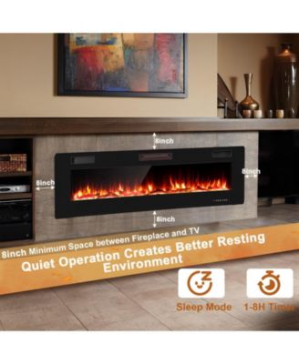 68 Inch Ultra-Thin Electric Fireplace Recessed Wall Mounted with Crystal Log Decoration