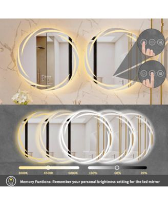 Round Circle Lighted Bathroom Mirror Anti Fog Vanity Mirror Stepless Dimming