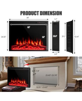 34 Inch Electric Fireplace Recessed with Adjustable Flames