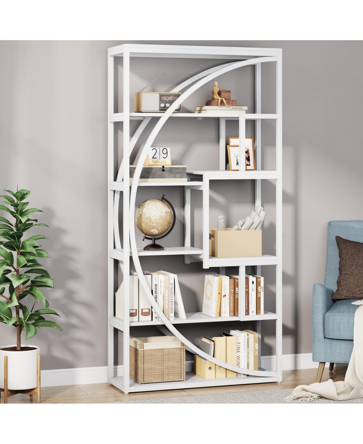 Tribesigns inch Tall Bookshelf with 8 Open Storage Shelf,Industrial 5-Tier Etagere Bookcase,2PC