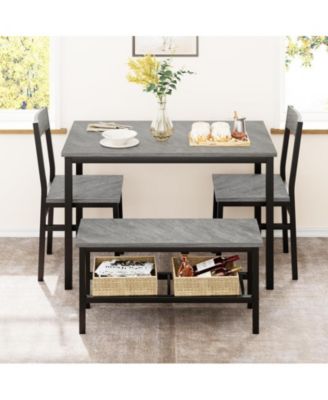 Dining Table Set for 4, Modern Kitchen Table with Bench and Chairs, 4 Piece Dining Room Table with Storage Rack for Small Spaces