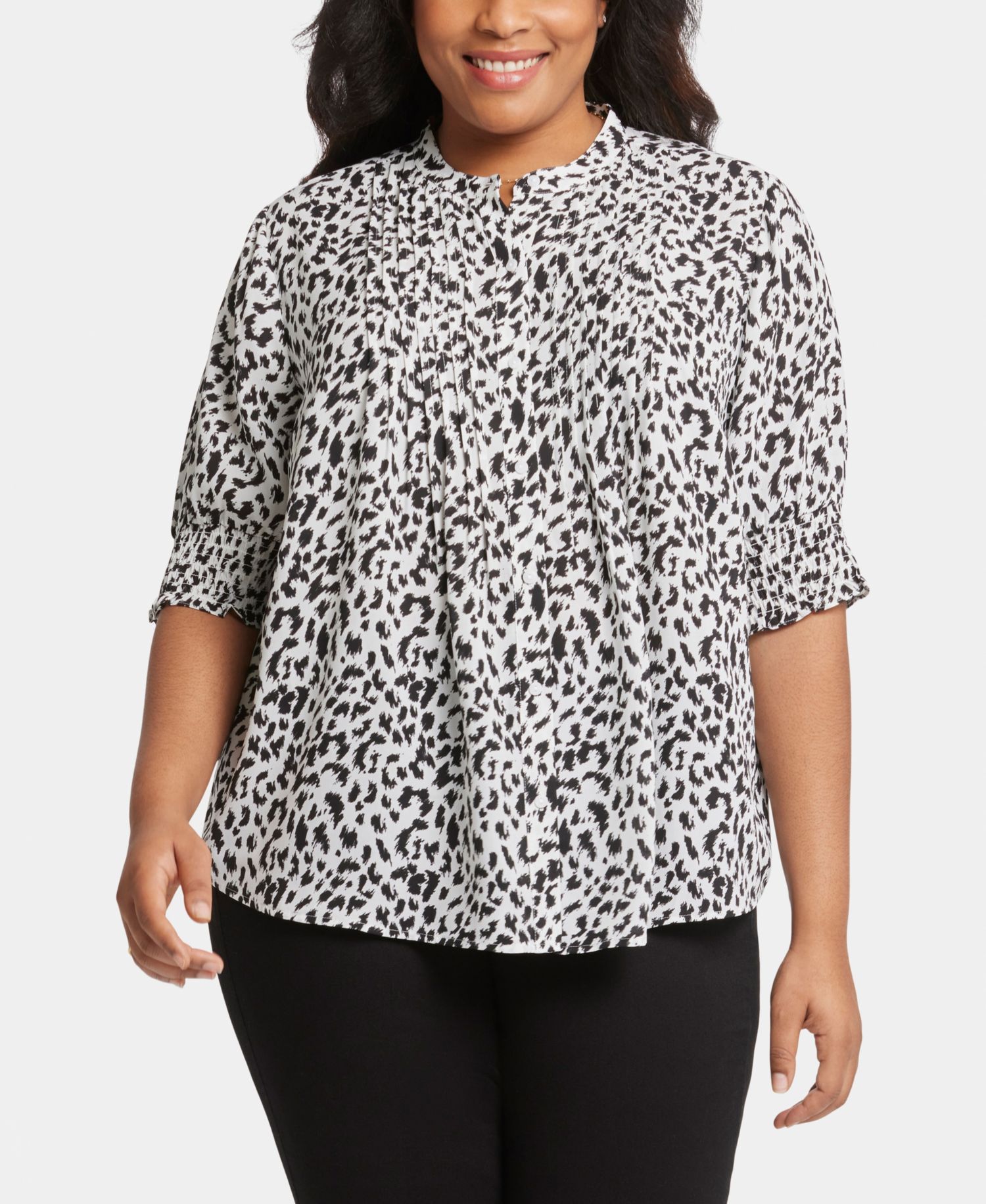 Plus Size Pleated Peasant Collard Blouse