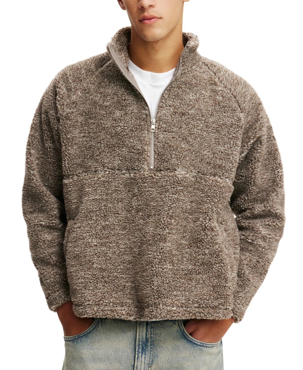 COTTON ON MEN'S TEDDY 1/2 ZIP FLEECE SWEATSHIRT 