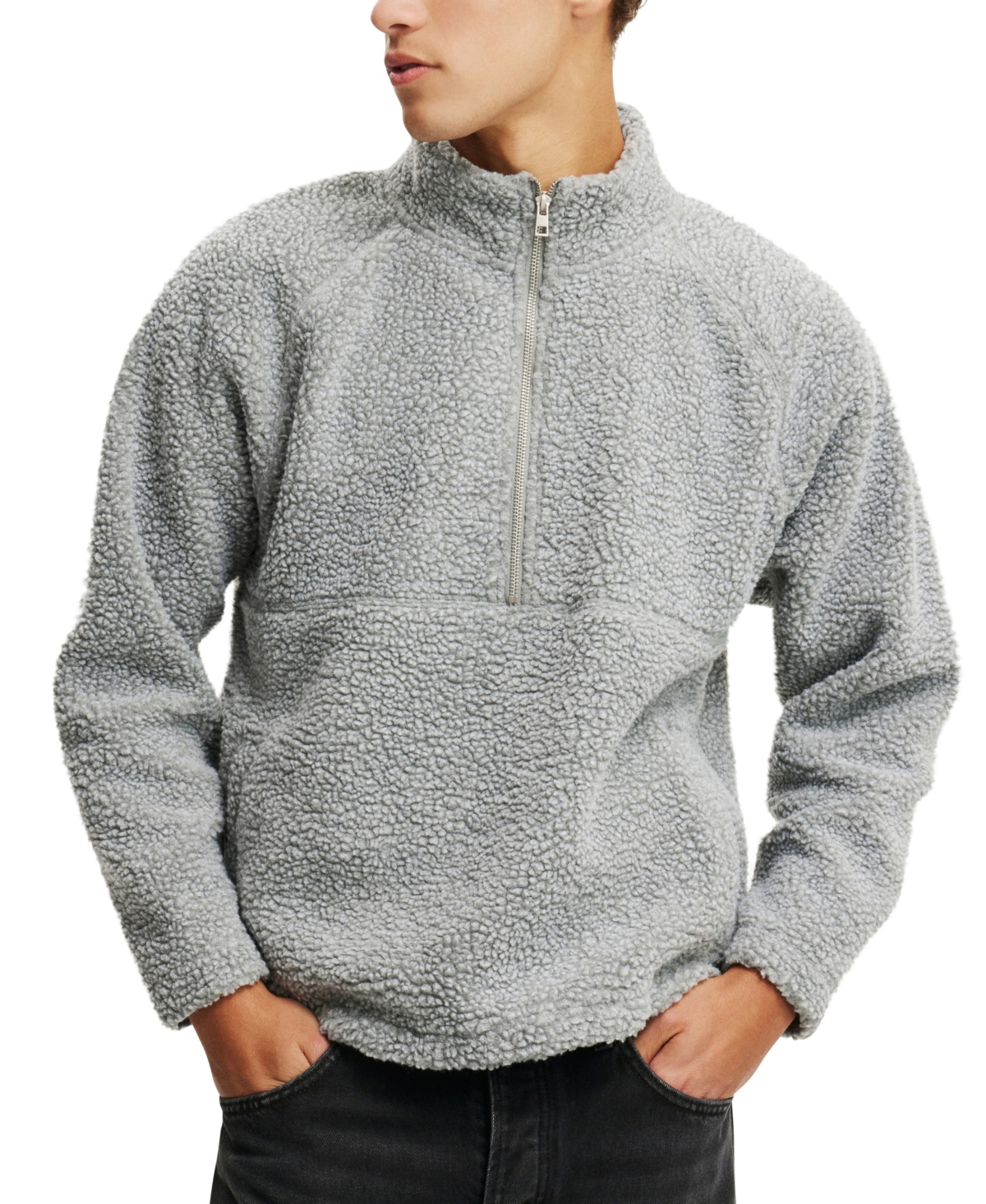COTTON ON MEN'S TEDDY 1/2 ZIP FLEECE SWEATSHIRT 