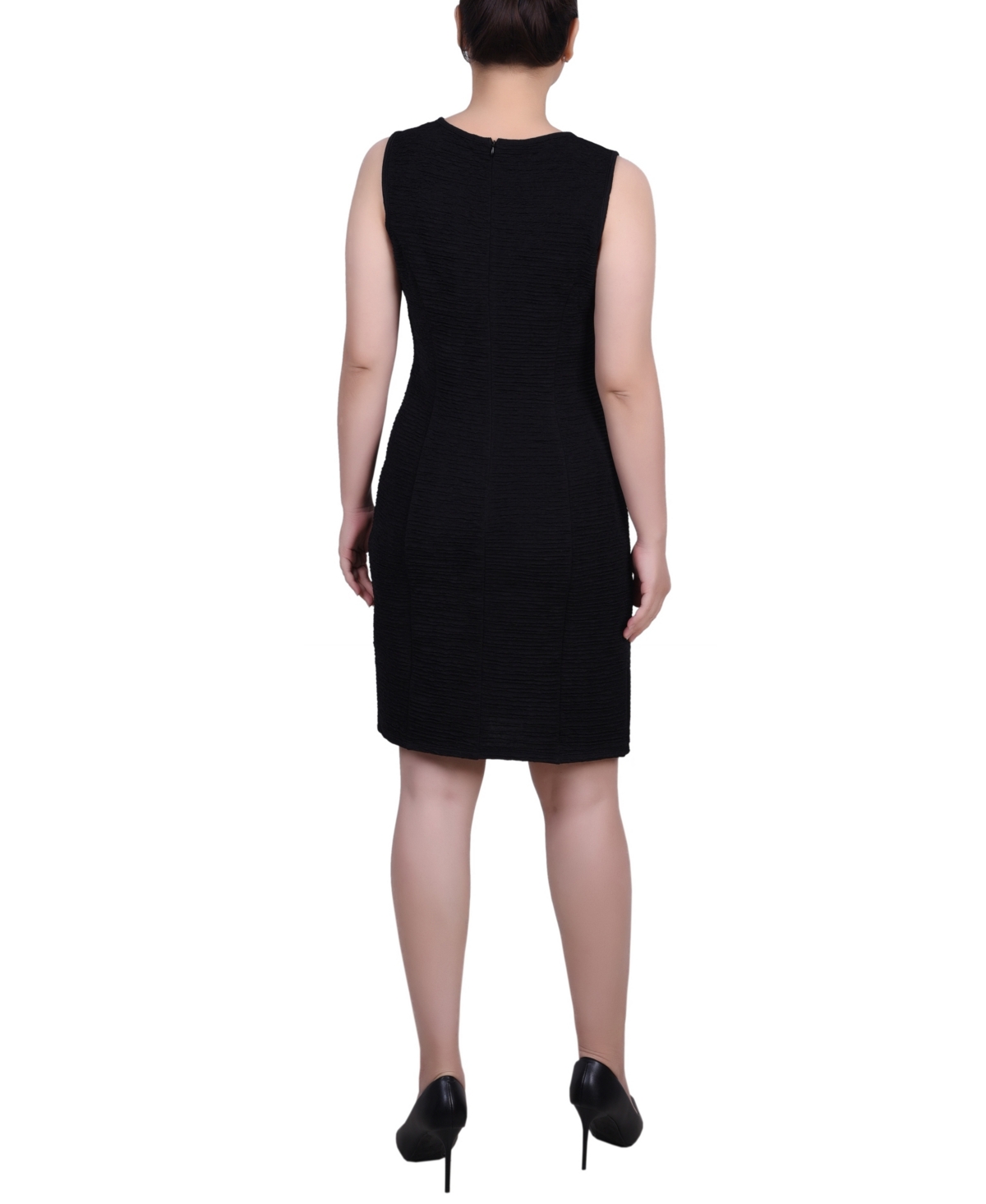 Ny Collection Petite Two Piece Novelty Knit And Lace Dress Set In Black