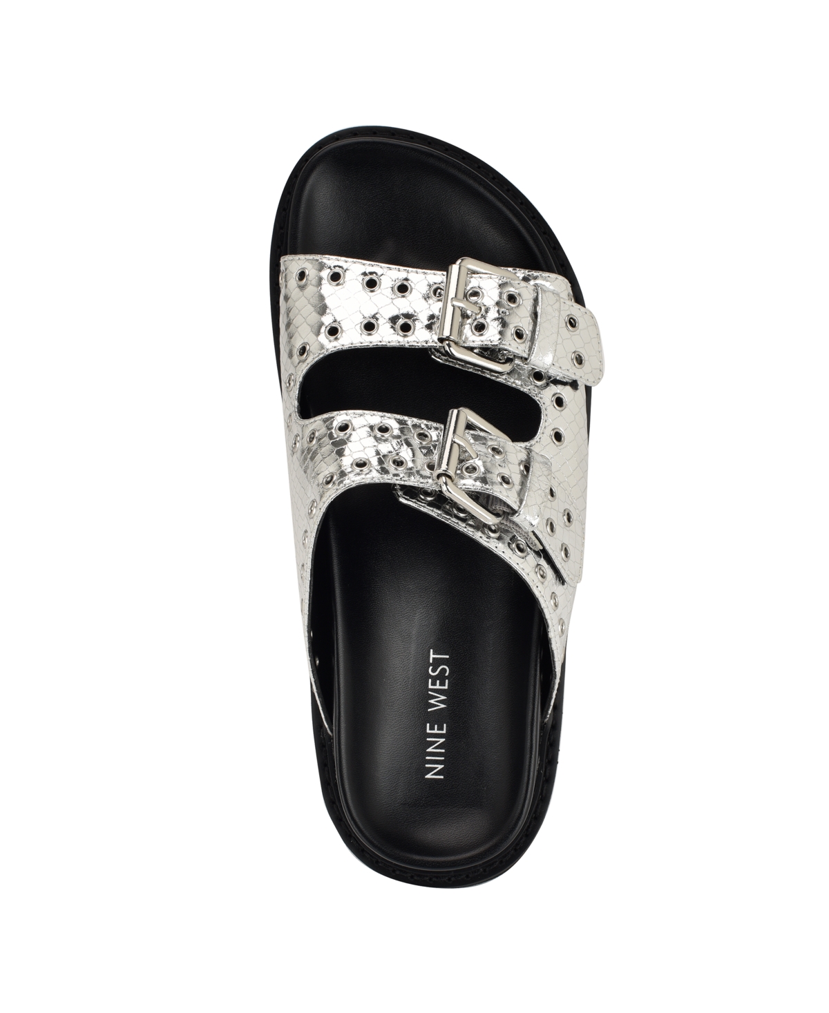 Shop Nine West Women's Eleny Double Band Flatform Sandals In Silver Python