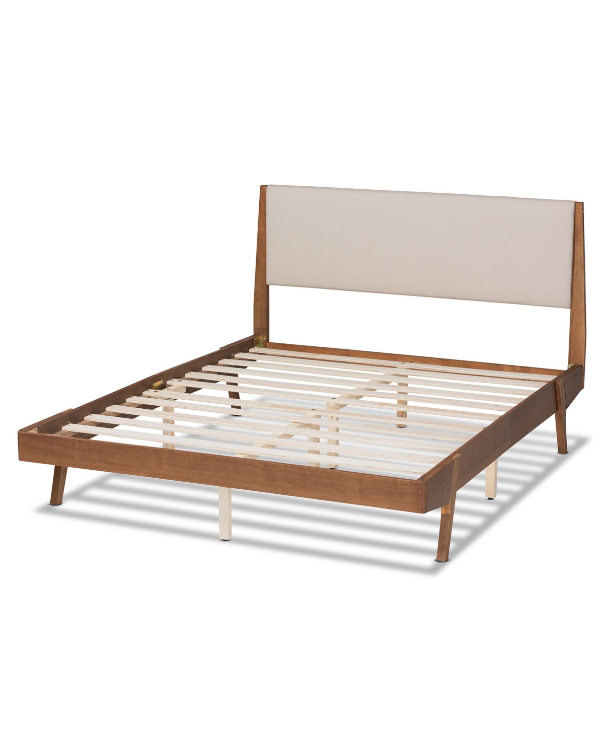 Baxton Studio Senna Mid-Century ModernFabric Upholstered and Walnut Brown Finished Wood King Size Platform Bed - Beige/walnut brown