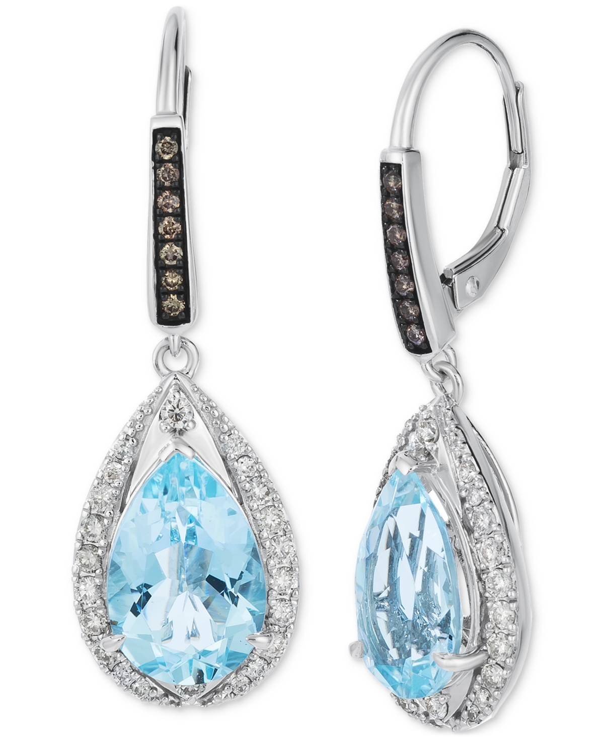 Sea Blue Aquamarine (4-5/8 ct. t.w.) & Diamond (1/2 ct. t.w.) Pear Halo Leverback Drop Earrings in 14k White Gold - White Gold