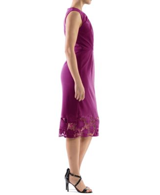 Donna Rico Women's Asymmetric Twist-Neck Lacy-Hem Dress