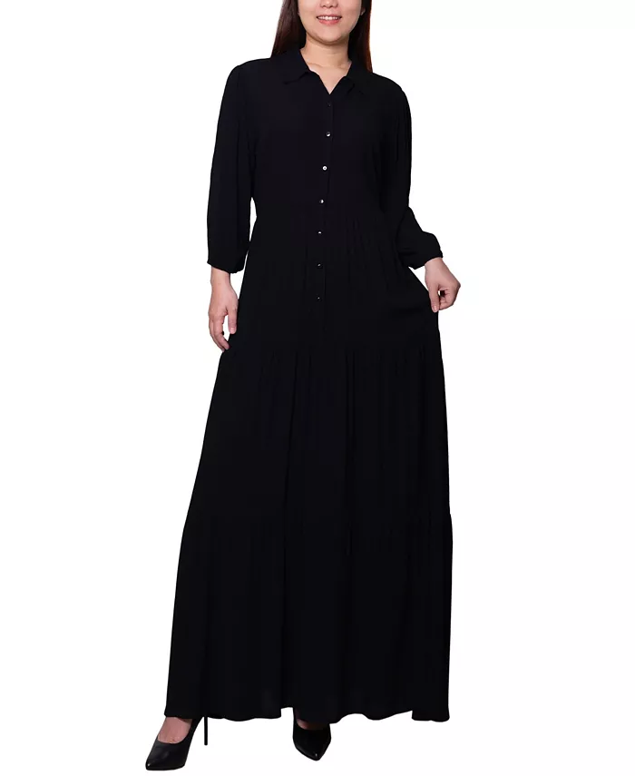 Petite 3/4 Sleeve Crinkle Tiered Maxi Dress