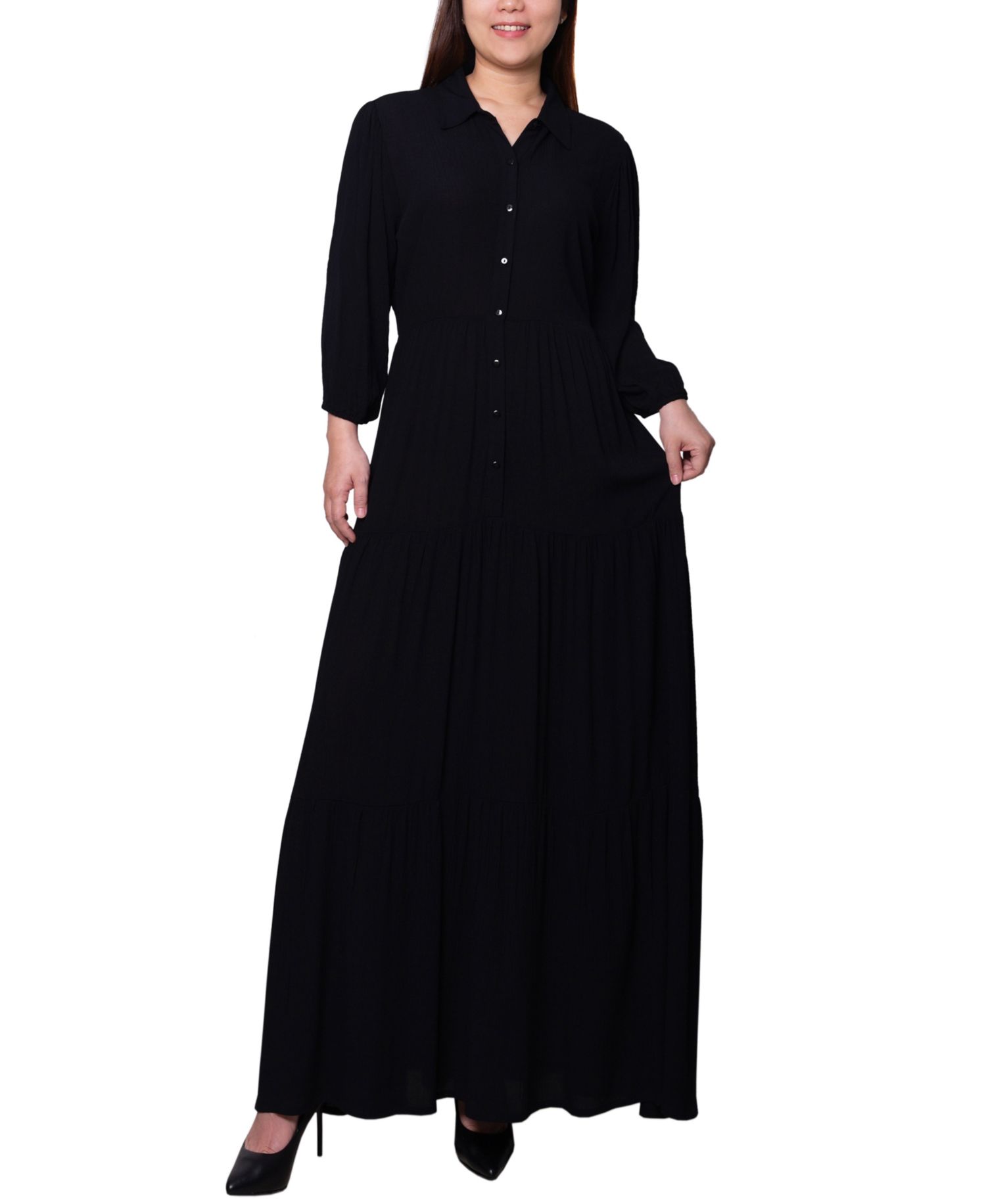 Petite 3/4 Sleeve Crinkle Tiered Maxi Dress