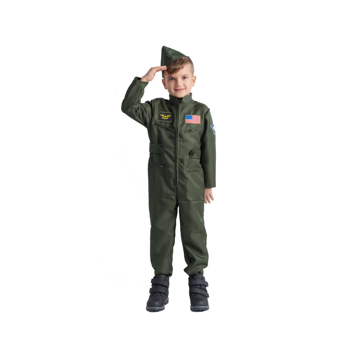 Fighter Pilot Jumpsuit & Hat Costume Set - Kids Boys & Girls