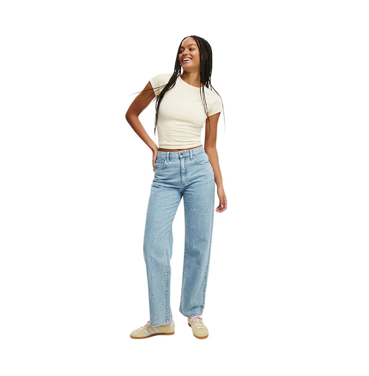 Cotton On Women's Loose Straight Jean -bow embroidery