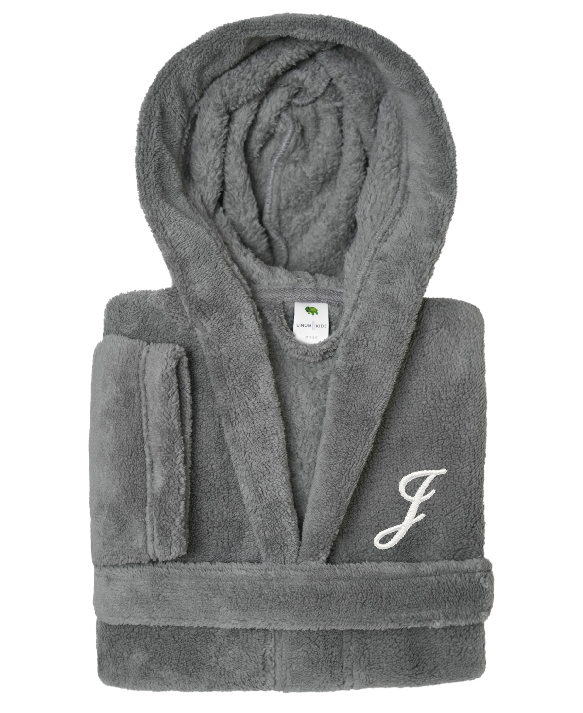 Linum Home Personalized Kids Super Plush Hooded Bathrobe In Gray