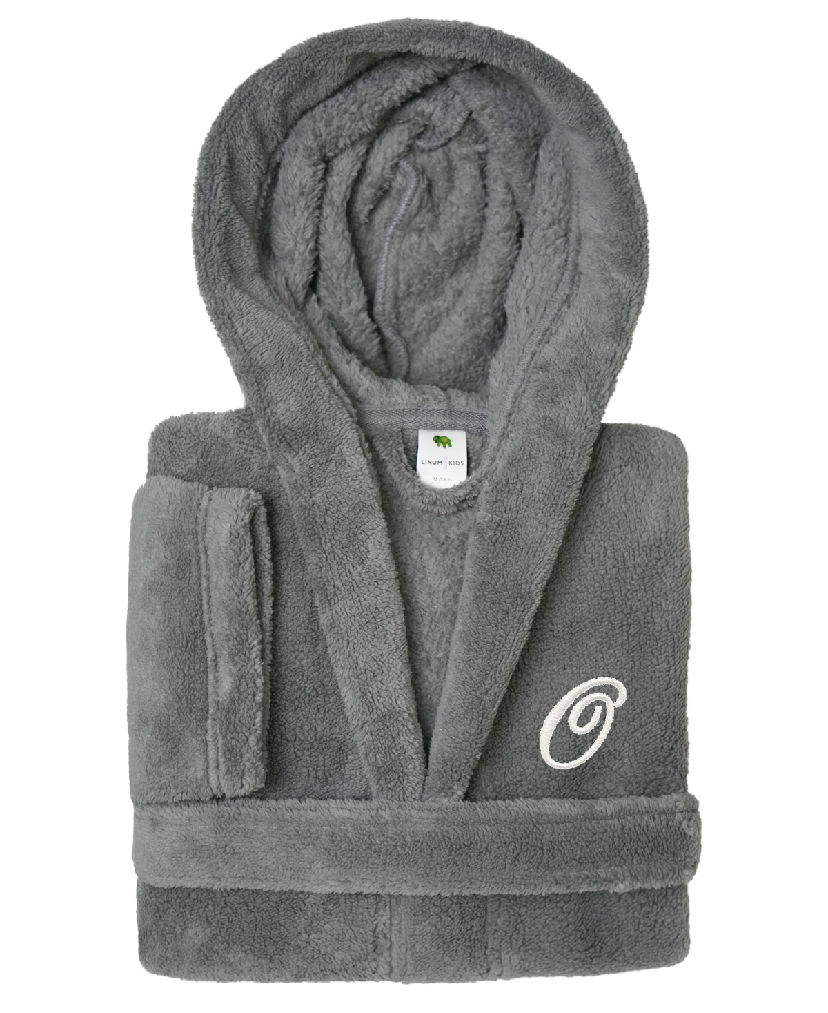 Linum Home Personalized Kids Super Plush Hooded Bathrobe In O Grey,white