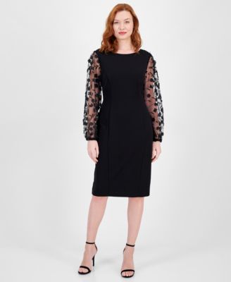 Connected - Women's Boat-Neck Floral-Sleeve Sheath Dress