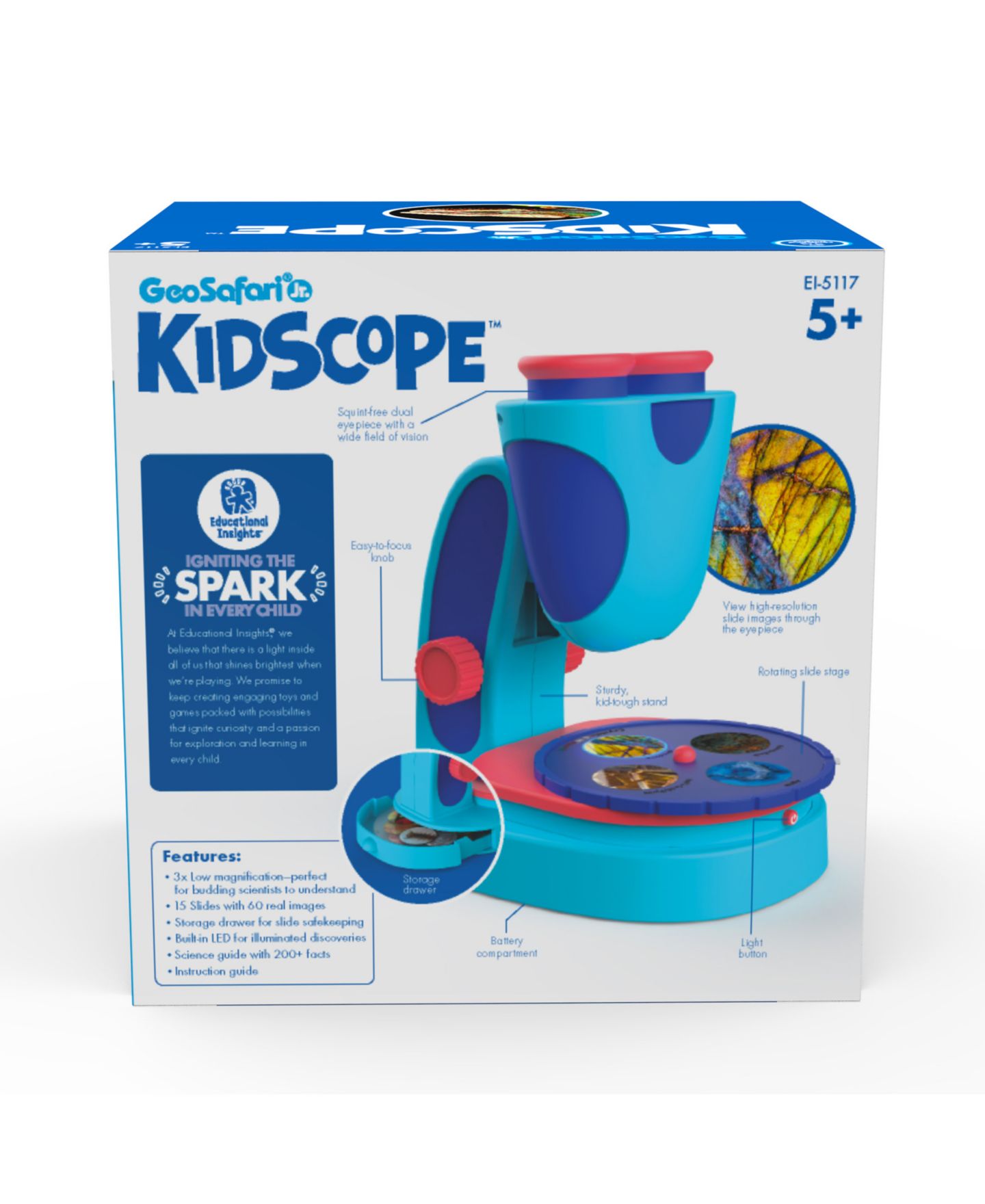 Детские игрушки Educational Insights Kidscope 3x Magnification Microscope with 15 Printed Slides and LED Light, Ages 5+ — фото 7