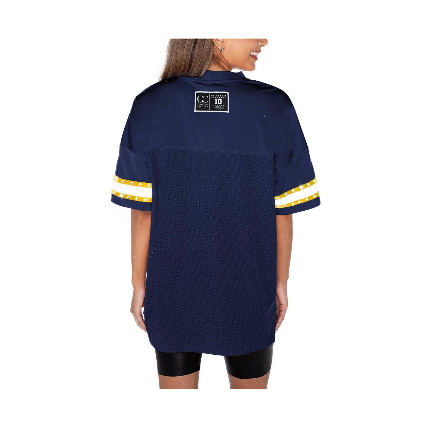 Women's Navy Michigan Wolverines Until Kickoff Rhinestone Fashion T-Shirt