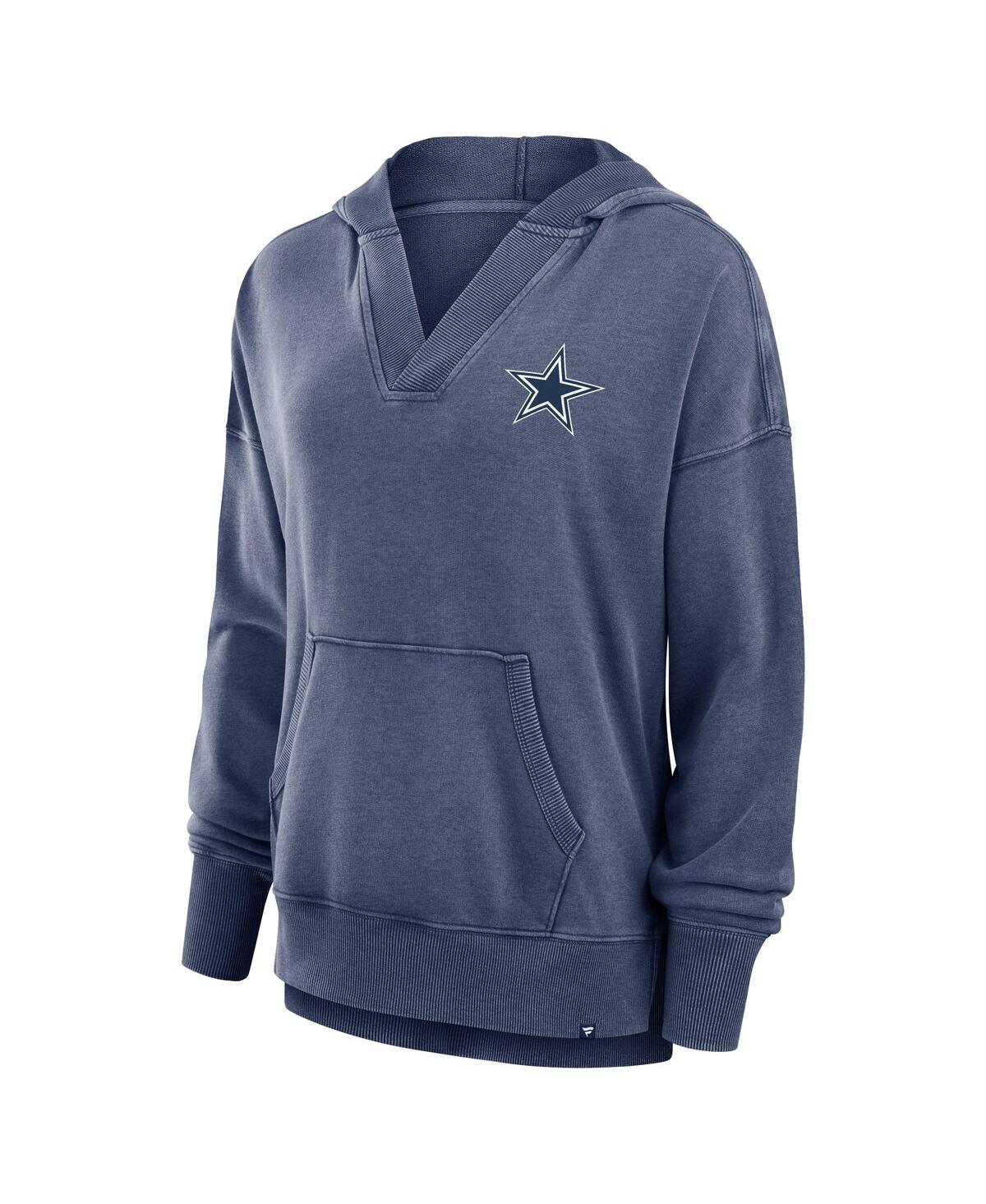 Fanatics Women's Heather Navy Dallas Cowboys Initiative Snow Wash French Terry V-neck Pullover Hoodie In Heather Navy