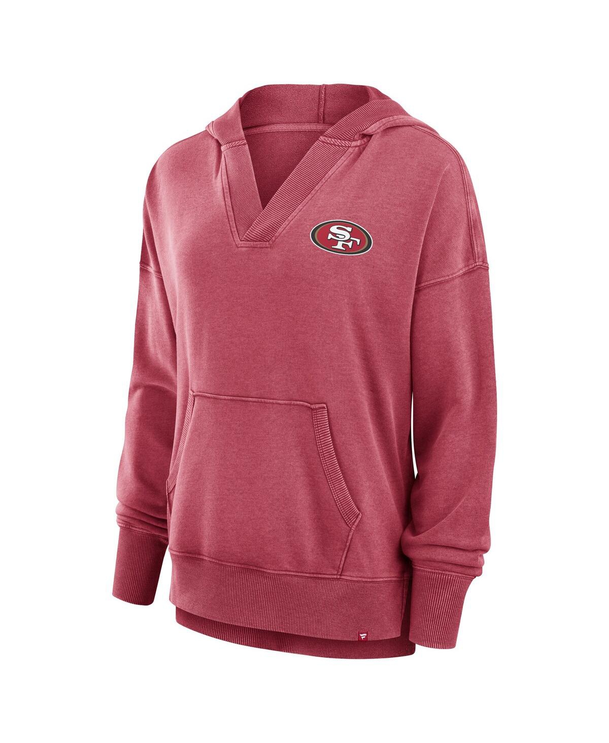 Fanatics Women's Heather Red San Francisco 49ers Initiative Snow Wash French Terry V-neck Pullover Hoodie In Heather Red