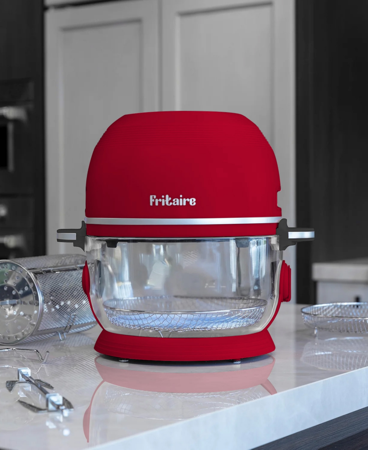 Fritaire Self Cleaning Glass Bowl Air Fryer Set, 4 Piece In Cherry