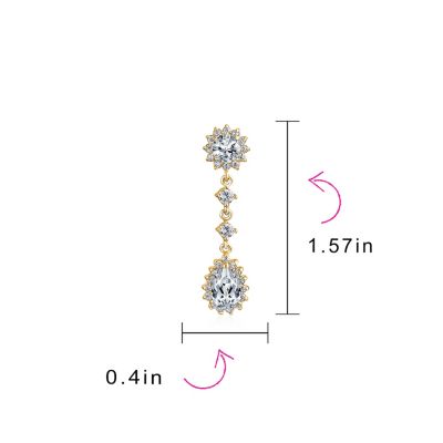 Crown Halo Cubic Zirconia CZ Teardrop Chandelier Clip On Earrings Non-Pierced