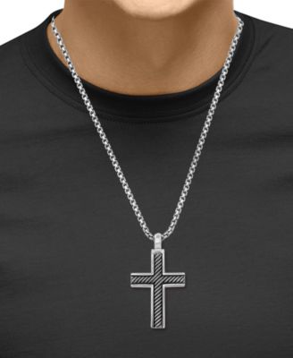 EFFY&reg; Men's Black Rhodium Cross 22" Pendant Necklace in Sterling Silver 